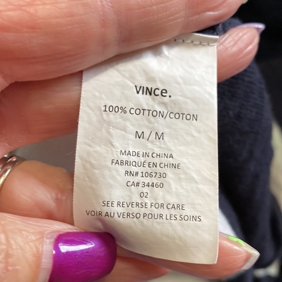 VINCE Womens Long Sleeve Scoop Neck Striped Shirt White Green Cotton Medium - Picture 8 of 9